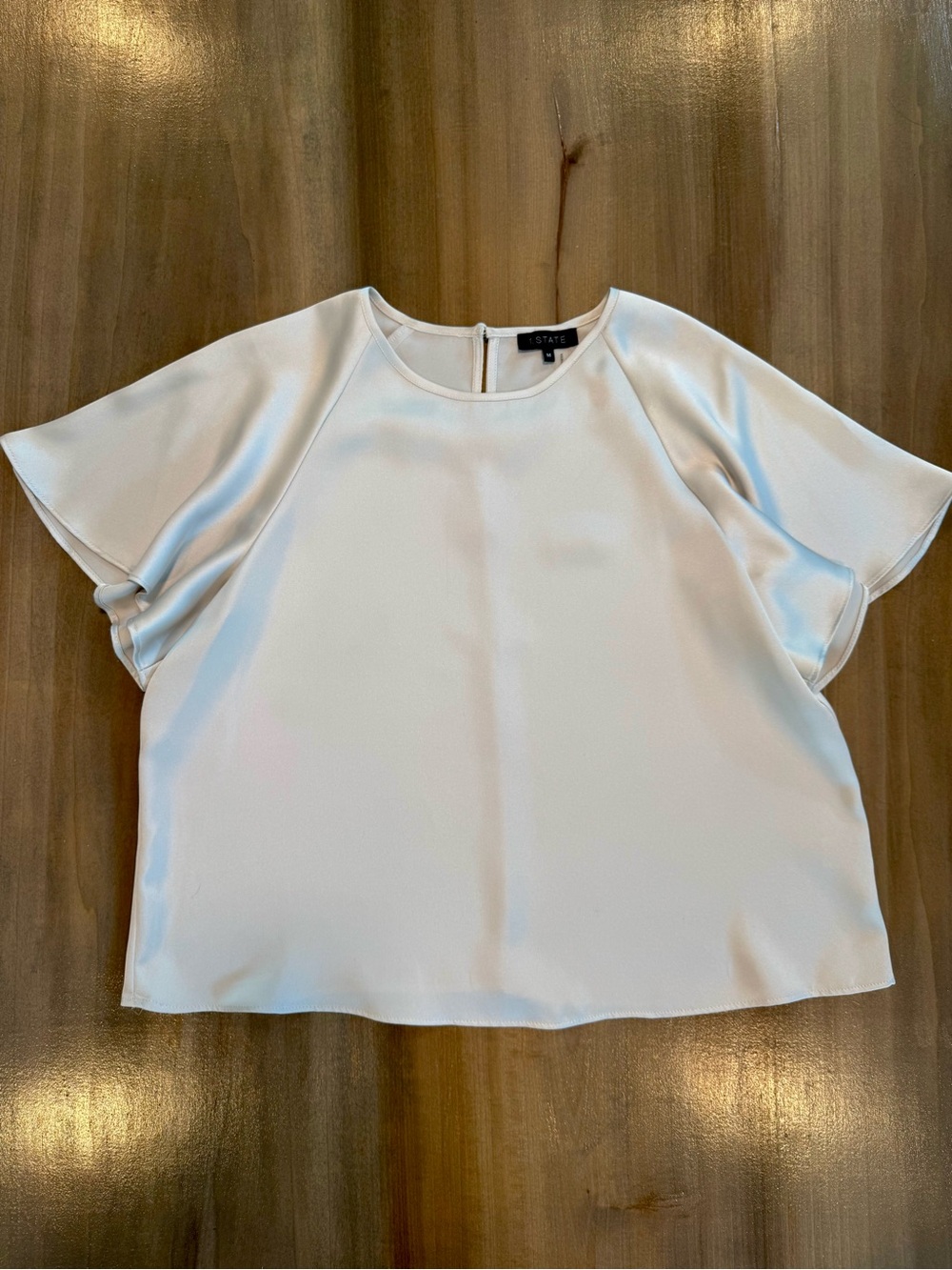 1. State Ivory Flutter-Sleeve Satin Blouse